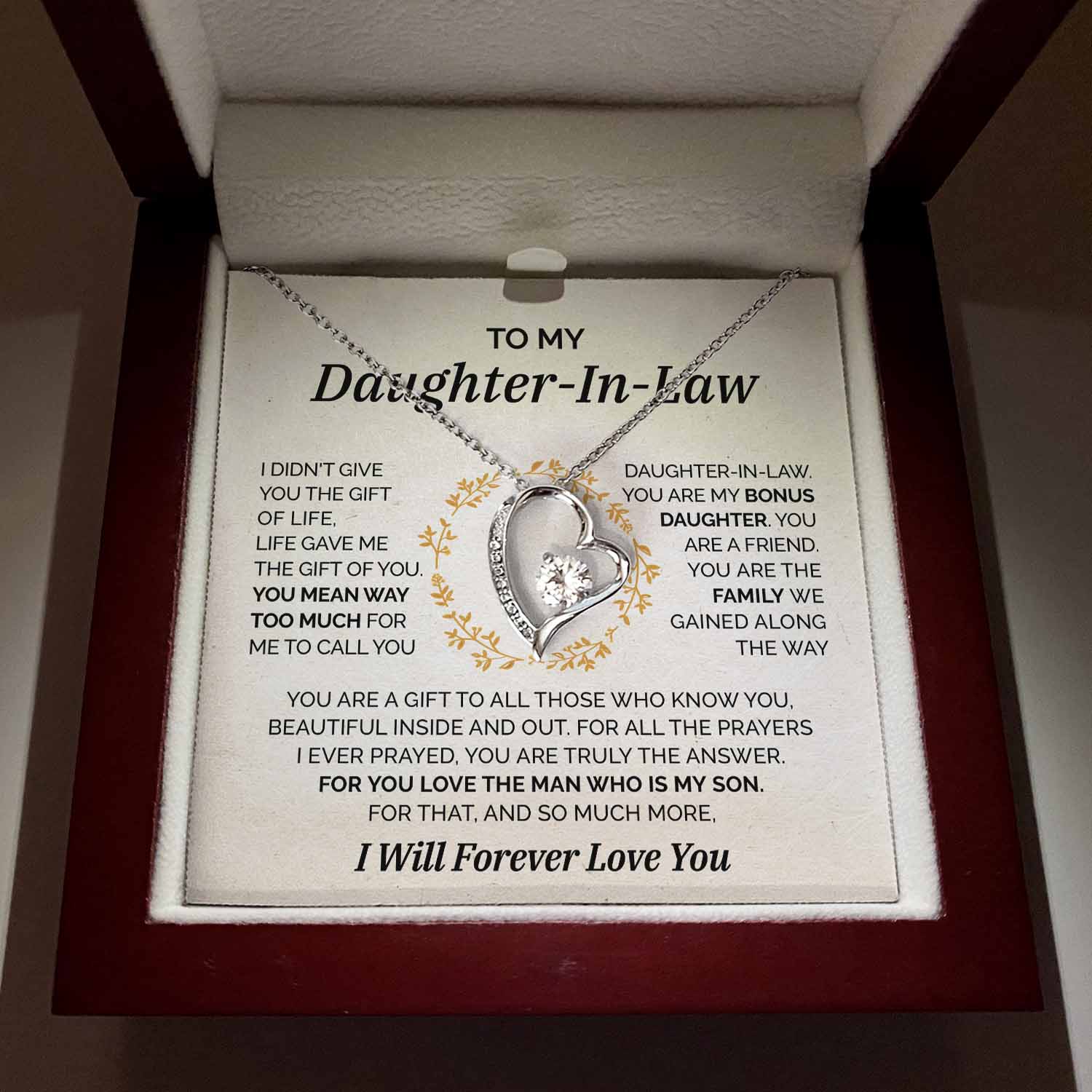 To my Daughter-In-Law - My Bonus Daughter - Forever Love Necklace